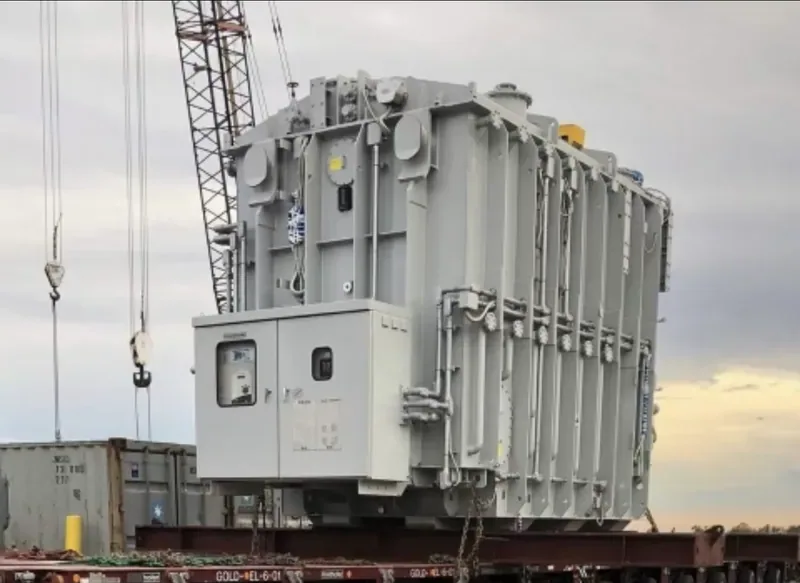 Large power transformer loaded on a multi-axle heavy-haul trailer — Gilbert, AZ